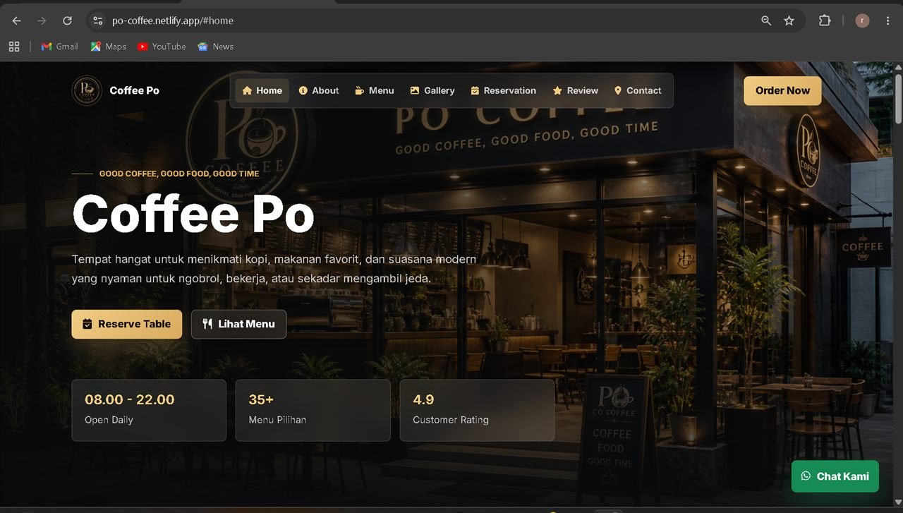 Portofolio website Coffee Po untuk coffee shop modern karya Koteka Digital